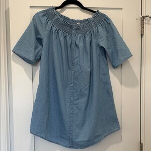 Light Blue Off-Shoulder Button Front Dress